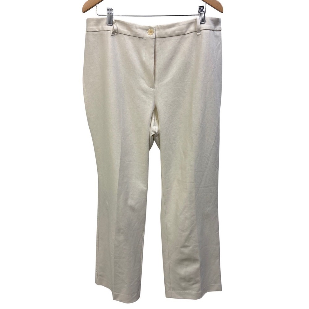 Talbots Woman Curvy Fit Cream Straight Leg Trousers Size 18W Elastic Back Waist